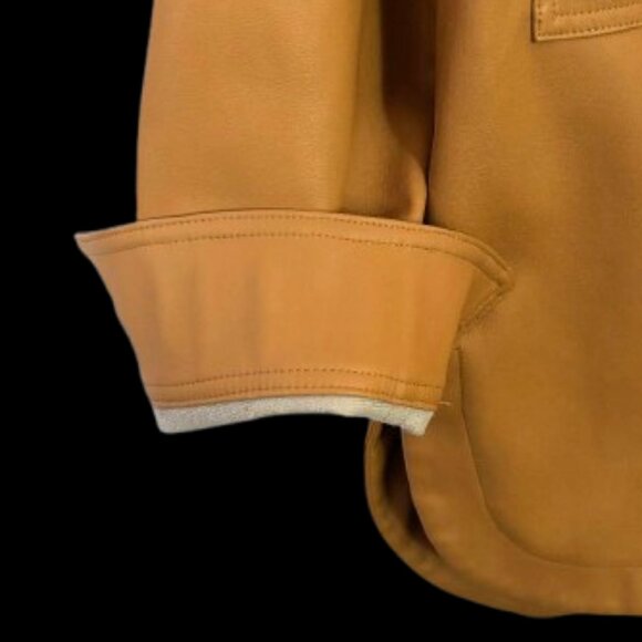 Anthropologie Maeve Faux Leather Camel/Tan Oversized Jacket Shirt NWOT - Picture 13 of 16
